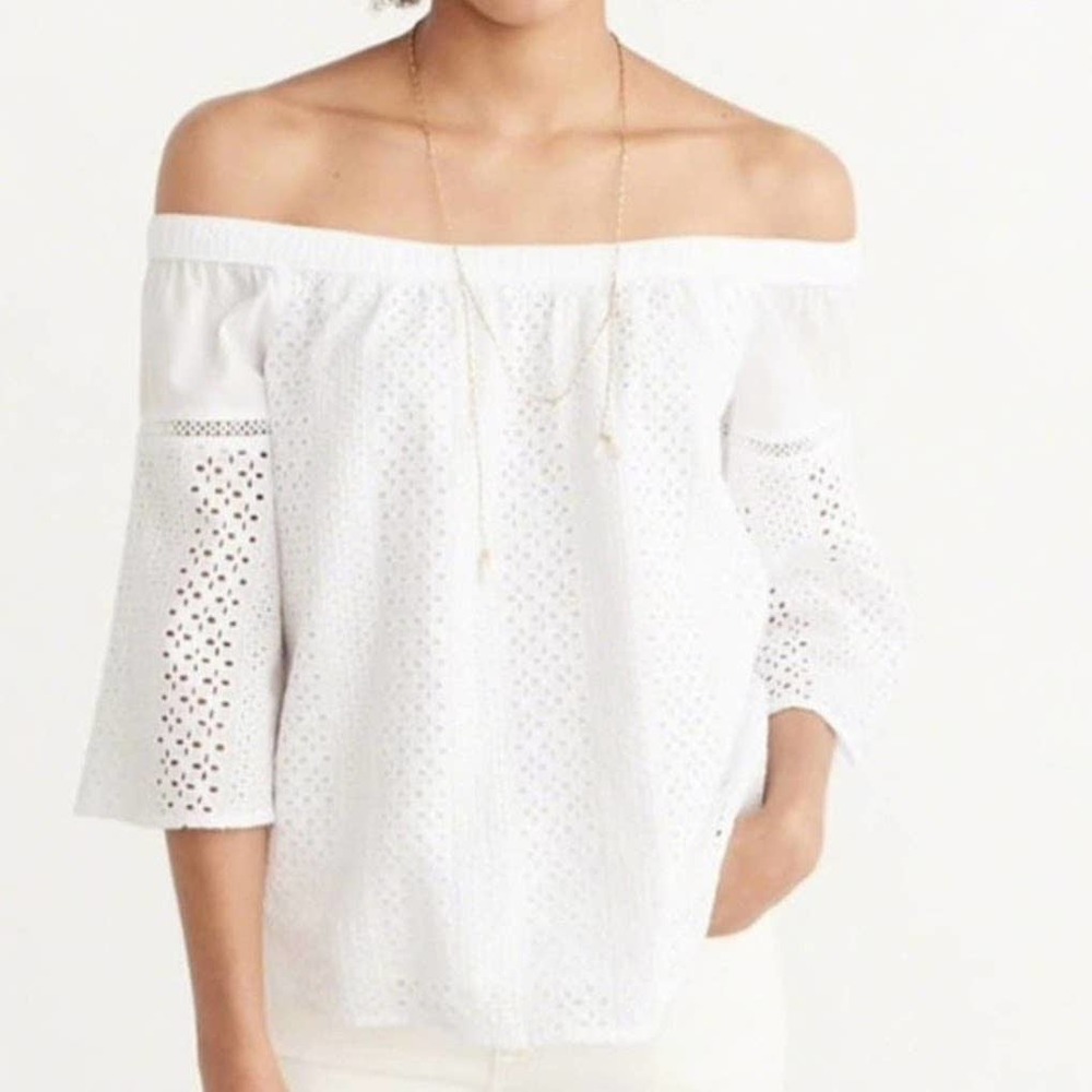 Abercrombie & Fitch White Eyelet Lace Off-Shoulder Top Cottagecore Women's XS